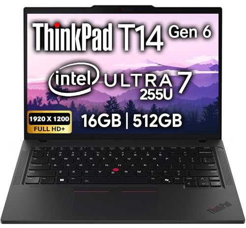 Lenovo ThinkPad T14 Gen 6 Business Laptop 14 FHD+ IPS, Intel Ultra 7 255U, 16GB DDR5 RAM, 512GB SSD, 5MP Webcam, Fingerprint, Backlit, Wi-Fi 6E, 2 Thunderbolt 4, AI PC, W11P