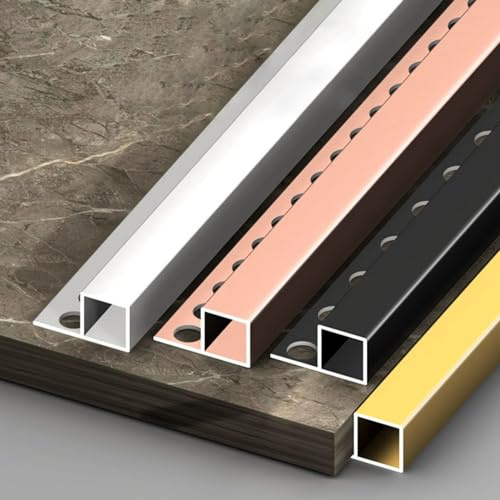Raouoae Bandes De Carrelage Longues 125cm X 2 Pièces – Profilé Carré Pour Carreaux Céramique, Sols Et Murs, Épaisseur 8mm, 10,2mm, 12,2mm, 15mm, Bords Décoratifs, Couverture De Carrelage(Black,12.2mm)