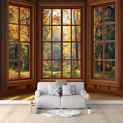 Papier Peint Mural Chambre Papier Peint Forêt D'Automne 300 x 210 cm Poster Geant Mural 3D Tableaux Muraux Tapisserie Photo, Salon Chambre d'enfants Mur de Fond Papier Peint Panoramique