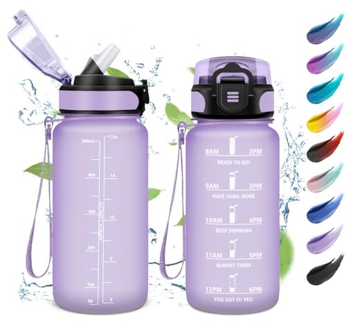 Borraccia Motivazionale 500ml, Borraccia Bambini con Filtro, Facile Pulizia, a Prova di Perdite, Bottiglia Acqua con Indicatore del Tempo, Borraccia per Ufficio, Scuola, Viaggio, Campeggio, Gym