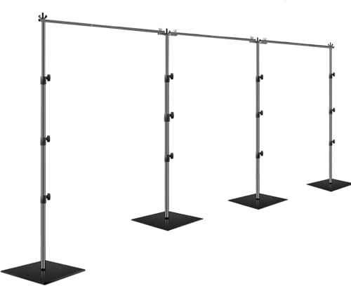 EMART Support de Fond avec Socle en Acier Lourd 2,6x9M, Tubes Réglables et Drapés Système de Fond, Idéal pour Les Anniversaires et Les Mariages - Noir