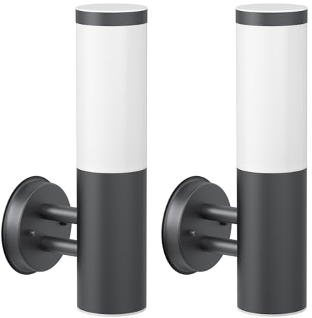 ledscom.de 2x Wandleuchte PORU für außen, IP44, Edelstahl, anthrazit matt, rund, 1x E27 max. 40W