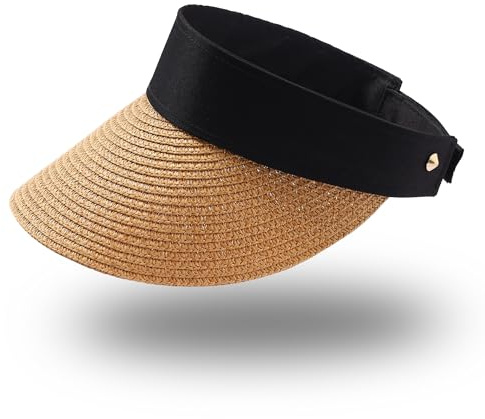 JJDreams Strohhut Faltbare Sommerhut mit Klettverschluss Visor Cap Schildkappe Baseball Kappe Sonnenschild für Outdoor Sport Strand Hut Golf Tennis,Khaki