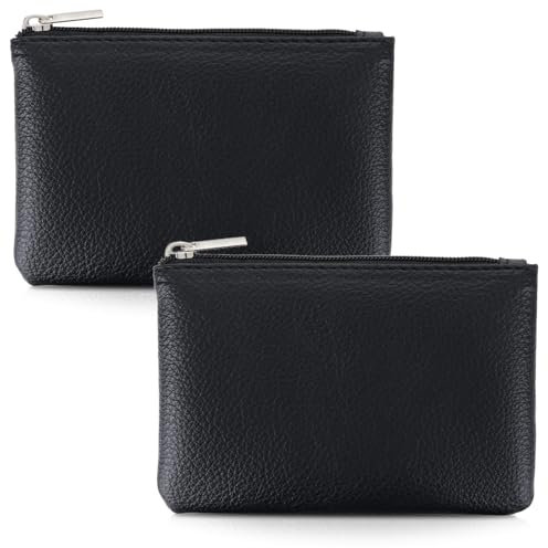 WUPENGZON 2 Stück Kleines Portemonnaie Damen,Kleine Geldbörse für Frauen, Leder Mini Geldbörse Münzgeldbörse, Zipper Münztasche Tragbares für ID-Karten Kreditkarten Schlüssel Headset Münzen (Schwarz)