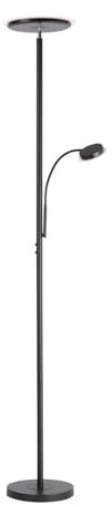 Licht-Erlebnisse LED Deckenfluter Metall Schwarz Wohnzimmer 193 cm 2500 lm Touch Dimmer mit Lesearm stilvoll schwenkbar Ambiente Stehleuchte Modern HALDOR