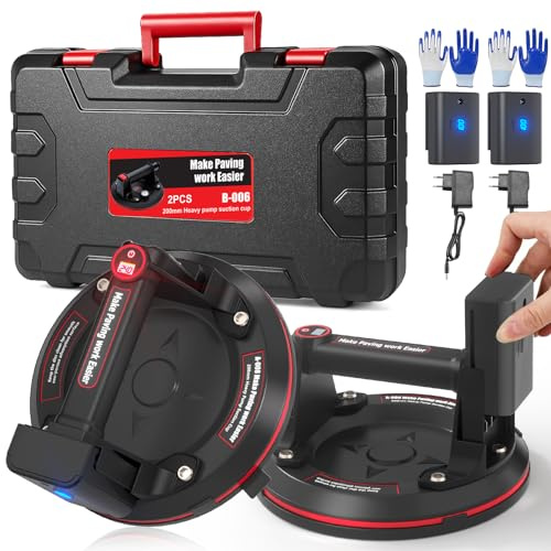 Ventosa Elettrica, 8 Ventose per Vetro, Ventosa per Piastrelle con Display LCD, 3000mAh Batteria, Ventose Professionali per Piastrelle, Marmo,Vetro, Capacità di Carico a 270kg (2 Pezzi)