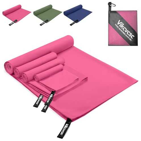Vikcvcsc 4 Pezzi Asciugamano Microfibra Rosa Fucsia