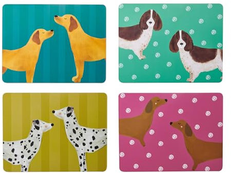 Creative Tops Dog Print Set of 4 Rectangle Placemats cork back Heat-Resistant Stain-Resistant Surface Protector to 120°C Luxury Lacquered Surface Easy Wipe Clean Qirky Multicolour Mats 30 x 22 cm