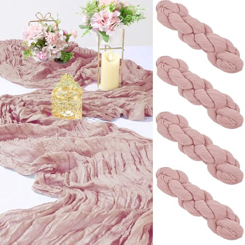 Cinnani 4 Stück Tischläufer Rosa 90x300 cm Käsetuch Tischläufer Gaze für Hochzeitsdeko, Tischdeko Geburtstag, Babyparty