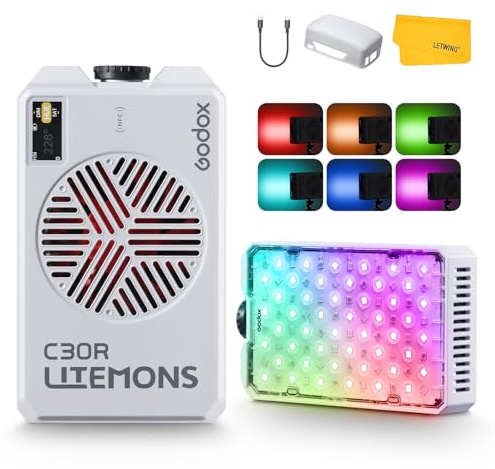 Godox C30R RGB Camera Light Panel 30W, Portable Led Camera Video Light Panel w/Diffusion, 1800K~10000K, Fast Rechargeable, Ultra Bright, Full Color LED DSLR Lighting for Photography & Video YouTube