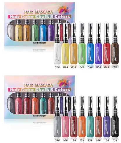 Set di pettine gesso per capelli - Mascara tintura temporanei a 8 colori con formula lavabile, pettini evidenziazione non tossici | da colorare divertenti adulti e bambini, festival ideali C
