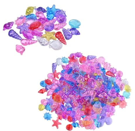 Rieoany 230 Stücke Acryl Muscheln Deko Set Mit Seesternen & Schnecken, Meerjungfrau Geburtstag Deko, Bunte Bastelsteine Für DIY, Party, Schatzsuche. Glänzende Oberfläche, 7 Farben, 2.5-3cm