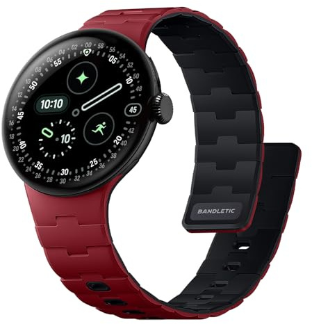 Bandletic Kompatibel mit Google Pixel Watch 5/4/3/2/1 41mm Armband | Magnetisch Weiches Atmungsaktive Silikon Sport Loop Ersatzarmband für Google Pixel Watch 5/4/3/2/1 Herren Damen, Rot Schwarz