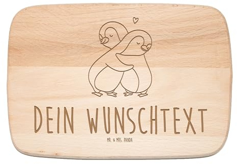 Mr. & Mrs. Panda Personalisiertes Schneidebrett Holz Pinguine Kuscheln - Personalisierte Geschenke, Jahrestag, Freund, Holzschneidebrett mit Gravur, Liebesgeschenk, Hochzeitstag, Geschenk für Partner