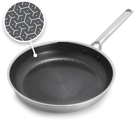 GreenPan Hybrid-Pfanne aus Edelstahl mit Antihaftbeschichtung, 28 cm, APEX Tri-Ply Thermobond PFAS-freie Keramikpfanne, Induktionsgeeignet, Ofenfest bis 220 °C, Spülmaschinenfest, Silber