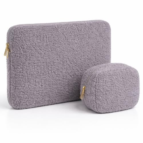 Laptophülle - Laptoptasche Teddy-Stoff - Kompatibel mit 15, 15,3, 15,6, Zoll – Moderne und Hochwertige Notebook Hülle für Laptops - (Grau, 15,6 Zoll)