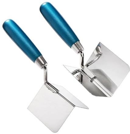 2 Stück Eckenkelle Rostfreie 80 x 60 mm, Inneneckenkelle und Außeneckenkelle aus Edelstahl, Innen und Außen Kantenkelle mit Softgriff, Eckspachtel Kantenkelle mit Griff für Gipsarbeiten