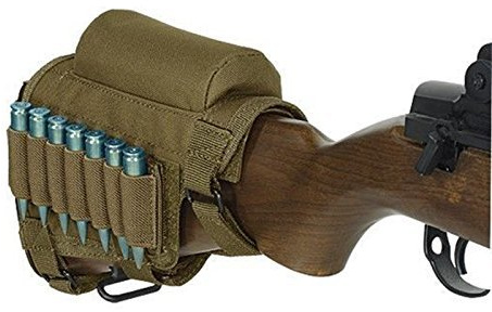 Gexgune Culata de Rifle Pistola táctica, Caza Tiro táctico mejilla Resto Pad munición Bolsa con 7 Conchas Titular mejilla Culata Resto Riser Cartuchos Portador Soporte (Caqui)