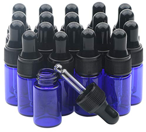 Kesell Blaue Glas-Tropfflaschen mit Augentropfenspender aus Glas für ätherische Öle, Parfums, 3 ml, 20 Stück