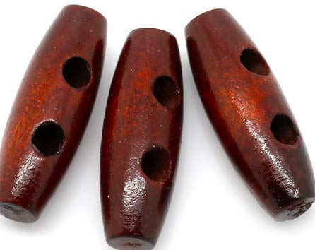 Handarbeit-Lieblingsladen 12 Holzknöpfe, Knebelknöpfe Oval 3,4 x 1,1 cm rotbraun 2 Löcher längliche Knöpfe