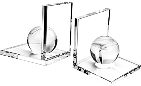 MerryNine innovative, kristallklare Buchstützen mit Kristallkugel, 1 Paar, L-Form, rutschfeste für schwere Bücher, Bücherregal, Büro, Schule, Bibliothek, dekorative Ornamente, ein besonderes Geschenk