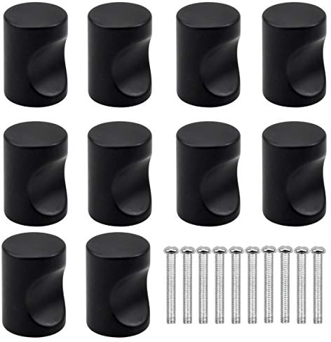 Natuce 10PCS Black Cabinet Hardware - Aluminum Alloy Cylinder Drawer Pull Handle with Screw, Door Knobs for Drawer, Door, Cupboard, Wardrobe, Kitchen Furniture - Single Hole