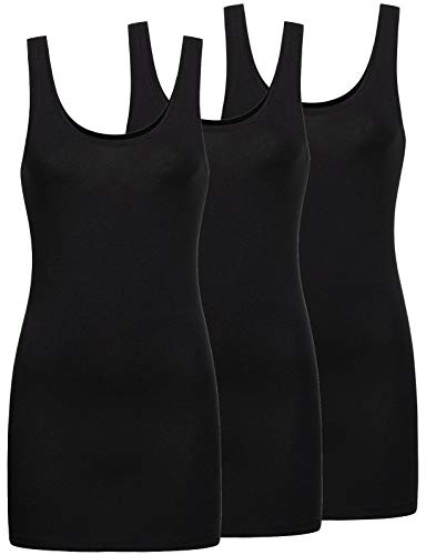 ONLY 3er Pack Damen Tank Top Shirt Onllive Love Long Trägershirt lang schwarz M