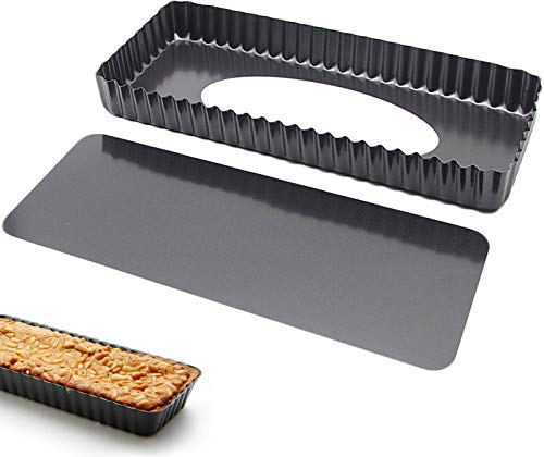 Rettangolare per Quiche Rettangolare Stampo Crostata Antiaderente con Fondo Rimovibile Bordo Ondulato Conduzione Ottimale del Calore per Torte Alla Frutta, per Torte al Cioccolato, Quichesmuffin Nero