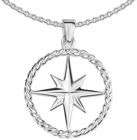 Clever Schmuck Uppsättning av silverberlock kompass 23 mm Ø glänsande & kedja ärv 45 STERLING SILVER 925