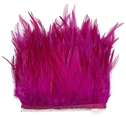 LONDGEN Bordo con piume di gallo, frangia per decorazione di abiti e accessori da cucito, confezione da 18,8 m (fucsia, 1,8 m)