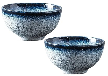 Dsztxv Japanese Rice Bowls Cereal Bowls Set of 2 - Porridge Bowls 2×300 ml 10 Ounces Capacity Perfect for Rice - Cereal Breakfasts and Soups Ceramic Small Bowl Gift Set (Blue)