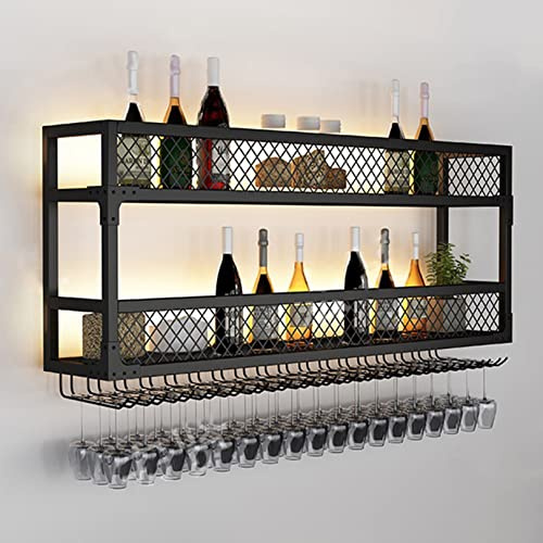 NileMAll Metal Wall Hanging Mounted Wine Champagne Glass Goblets Stemware Rack Holder, Wall Decoration Wine Glass Rack with Light, for Bars, Restaurants, Kitchens Stemware Holder