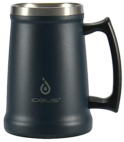 Ideus Insulated Beer Stein, 710/1000ml Stainless Steel Double Walled Beer Mug Giant Bar Drinkware Metal Beer Cup with Big Grip Handle for Party bar and Gathering (Navy Blue 710ml)