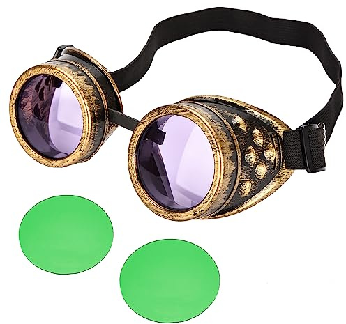 Steampunk Goggles SANGLE SOPFFY Steampunk Glasses Vintage Goggles Changeable Colored Lens Halloween Costume Accessory BRONZE
