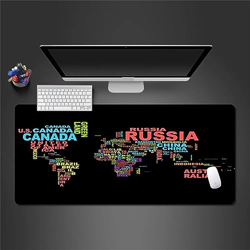 Gaming Mauspad Schwarz Weltkarte, XXL Gaming Mauspads 31.5x15.7x0.1 Zoll Verlängertes Großes Mauspad Schreibtischauflage, rutschfeste Gummibasis Einfach Zu Reinigen für Gamer/Desktop/Büro/Zuhause