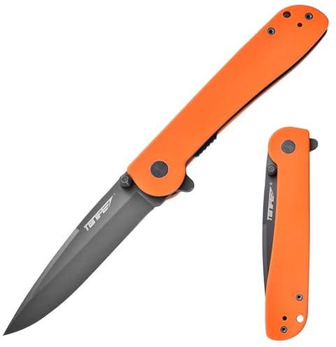 TONIFE Guidingstar Klappmesser mit Taschenclip, Rutschfeste EDC Einhandmesser, 8Cr14MoV Klinge und G10 Griff für Outdoor Camping Messer (Orange + Grau Titan)