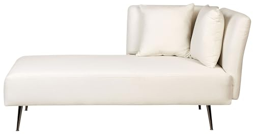 Beliani Chaiselongue Stoff weiß rechtsseitig mit Kissen Lehne Metallgestell modern Riom
