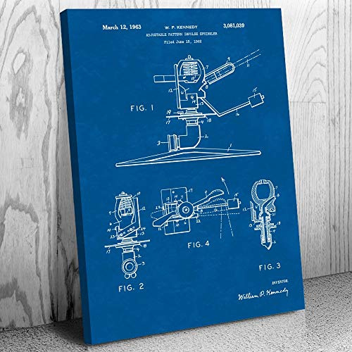 Patent Earth Impulse Sprinkler Canvas Print, Sprinkler Blueprint, Lawn Care Art, Landscaper Gifts, Hardware Store Art, Garage Decor Blueprint (9 inch x 12 inch)