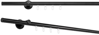 metablo Gardinenstange auf Maß mit Endstück Match Innenlauf Ø 20mm Wandabstand 6,5cm Komplettset Schwarz 280cm