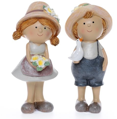 dio only for you 2er Set Garten Kinder | Dekofigur Figur Junge Mädchen Gartenfigur | 15,5x6,5 cm