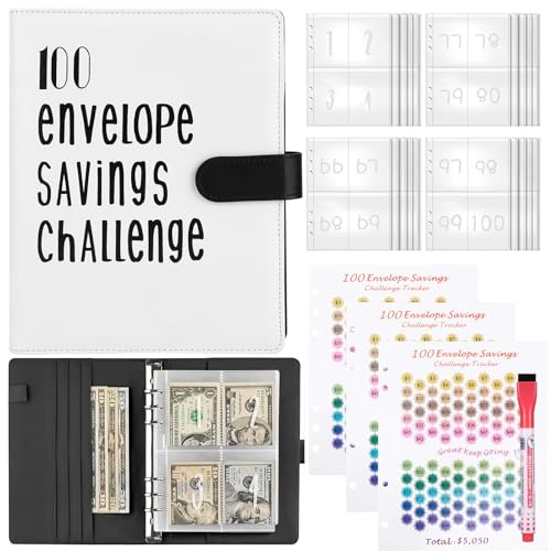 Budget Planner Deutsch, Sparbuch für Geld Sparen Mappe mit 100 Briefumschläge A5 Sparchallenge Budgetplaner, Geld Organizer für Bargeld mit 25 Rasterkarten für Schulen Spar 5050€ Schulanfangsgeschenk