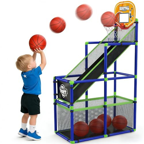 EagleStone Arcade Basketball Hoop Game Indoor, Ajustable Height Indoor Basketball Hoop with 4 Balls Storage Design for Kids,Perfect Sports Outdoor Play Toys for Kids Age 3 to 6 Years