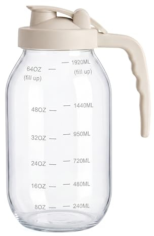 YORY 2 Quart Glass Pitcher with Filter Lid Airtight Cold Water Jug for Lemonade Tea Juice Milk Iced Coffee Fruit Drinks Airtight,64 oz