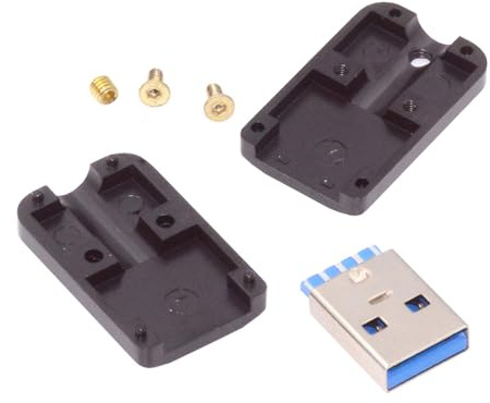 cablecc Connecteur à souder 5 Gbit/s OEM USB 3.0 de type A mâle avec coque en alliage d'aluminium noir personnalisation pour câble de 6 mm