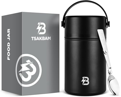 Thermo for Hot Food, 35 Oz Lunch Soup Thermo Food Jar, Wide Mouth Insulated Hot Food Container with Spoon for Adults (Black)