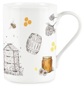 Purely Home Honey Bees & Beehives Mug - Golden Yellow Bumblees & Honeycomb Gift/Present - White Bone China Tea/Coffee Drinks Cup