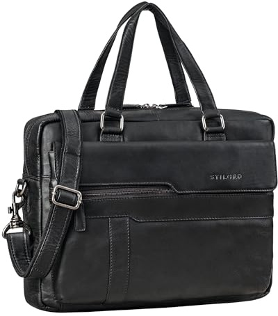 STILORD Matthew Echt-Leder Aktentasche A4 - Business Arbeitstasche Damen & Herren Laptoptasche 15.6-16 Zoll - Große Arbeitstasche Anti Diebstahl Umhängetasche Farbe:schwarz