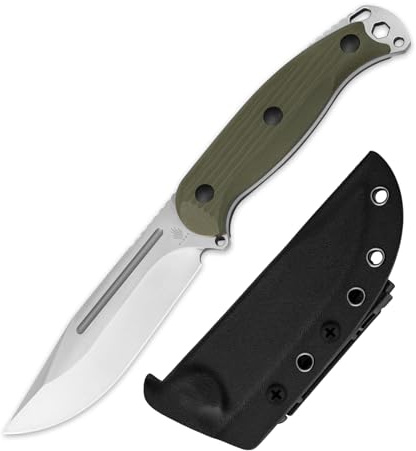 Kizer Ursa Major Fixed Blade Knife, 4.43 AEB-L Blade Hunting Survival Knife with Ergonomic Olive Green G10 Handle, Full Tang Camping Knives with Sheath & Hexagon Hole for Outdoor Activities, 1082A2