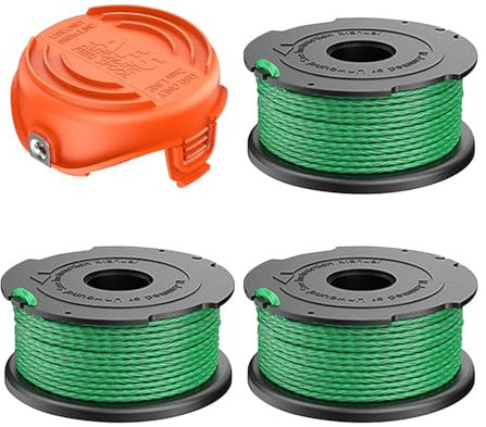 CHIHOLEN 3pcs Strimmer Spool Compatible with A6482 A6486, 2.0mm 20ft Replacement Strimmer Wire for Black+Decker GL8033, GL9035, GL7033 Lawnmower, with cover 90583594 (3 Spool + 1 Cover)