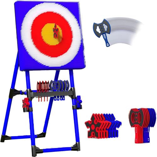 DPLXQPP Set De Lancer De Hache pour Le Jardin,Ensemble De Cibles De Lancer De Hachecomprend 8 Haches à Long Manche Et 8 Fléchettes à Six étoiles,pour Amusement en Famille